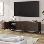 Henn&Hart Fluted TV Stand for TVs up to 78'' with 2 Storage Cabinets and Adjustable Shelves for Living Room, Family Room, or Office, Alder Brown