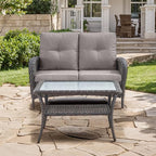 HUMMUH Outdoor Loveseat Sofa 2-Seat PE Wicker Outdoor Couch with Coffee Table,Deep Seat High Back Outdoor Patio Furniture for Patio,Garden,Porch,Deck(Grey)