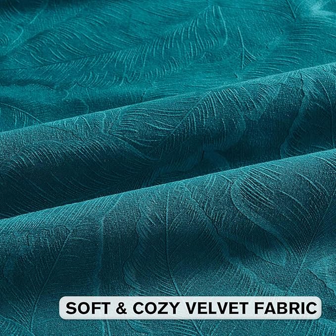 FUTEI Teal Velvet Throw Pillow Covers 16x16 Inch Set of 2,Soft Embossed Leaf-Relief Textured Cushion Cases,Natural Home Decor for Couch Living Room
