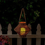 Alpine Corporation LAN420HH-BG-TM Hanging Woven Lantern with LED Candle and Timer, Boho Home Decor, 9" H, Beige