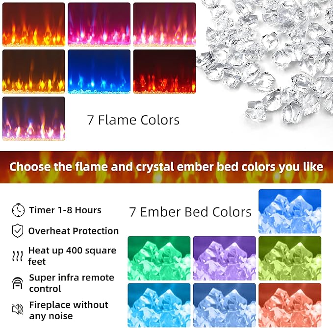 OKD Fireplace TV Stand for 80 Inch TV, Farmhouse Entertainment Center with 42" Fireplace & LED Lights, Modern Media Console Table with Storage Drawers & Cabinets for Living Room, Antique White