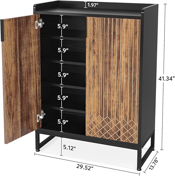 Tribesigns Shoe Cabinet with Doors, 6 Tiers Shoe Storage Cabinet for Entryway, 25 Pairs Wooden Shoe Cabinets, Modern Shoe Organizer Storage for Living Room, Bedroom, Hallway, Closet, Black and Brown