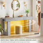 Unikito 63'' Farmhouse Console Table with Power Outlets and Sensor Light, Wooden Entryway Table with Storage, Rectangular Sofa Tables Behind The Couch for Entrance, Hallway, Living Room, White Oak