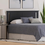 Serene Poplar Wood Queen Size Headboard in Black, Modern Farmhouse Panel with Horizontal Scoring, Casual Coastal Style, Easy Assembly, Quality Materials
