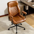 Leather Home Office Desk Chairs, Comfy Office Chair, Mid Century Modern Office Chair with Lumbar Support, Mid-Back Adjustable Swivel Computer Chair with Wheels and Arms, Brown