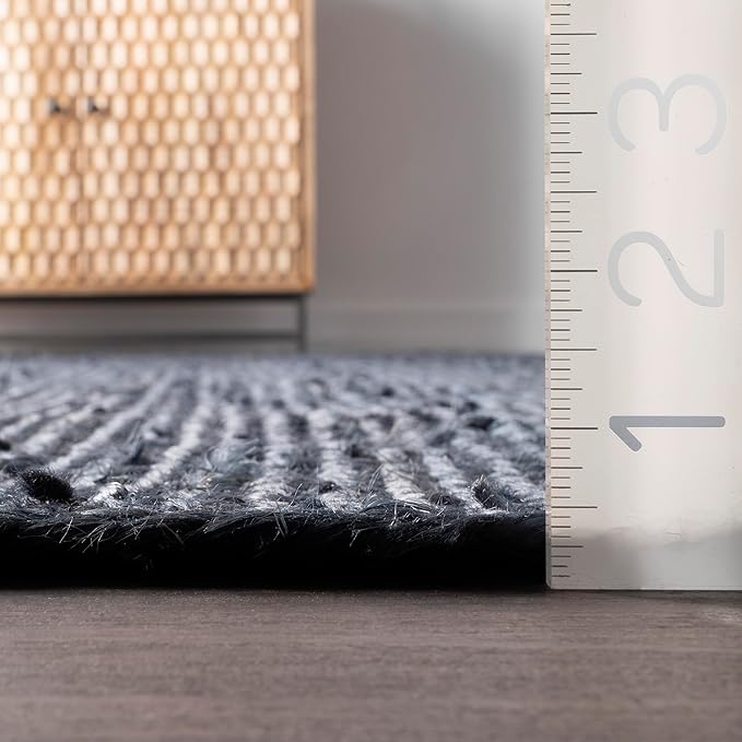 nuLOOM 2x8 Rigo Jute Hand Woven Area Rug, Navy, Solid Farmhouse Design, Natural Fiber, For Bedroom, Living Room, Dining Room, Hallway, Office, Kitchen, Entryway