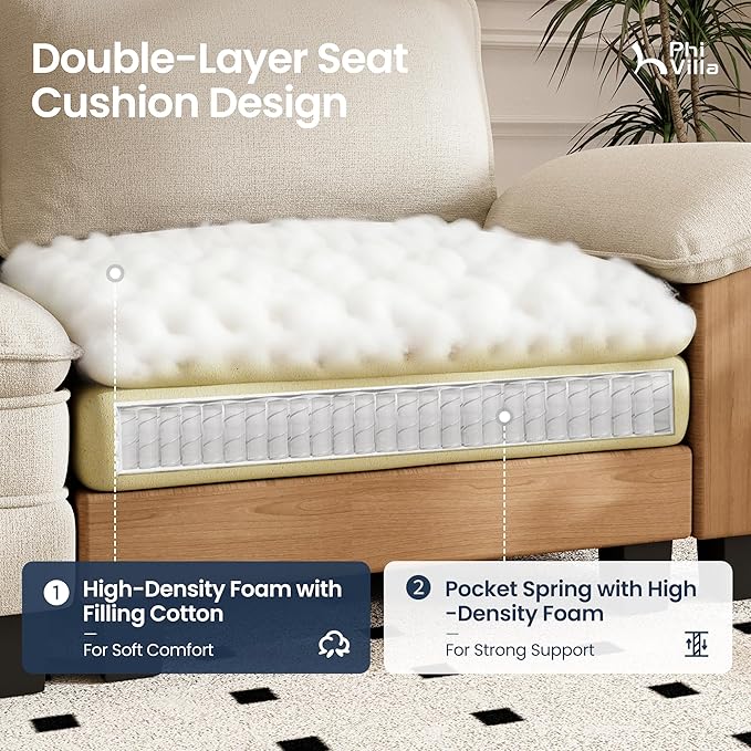 PHI VILLA Cloud Modular Couches Sets, 157.5" Sectional Sofa with Upholstered Deep Seat, 4-Seater Long Couches for Living Room Apartment, Chenille Fabric, Beige