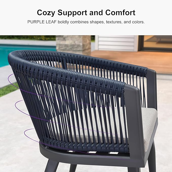 PURPLE LEAF Outdoor Dining Set for 10 All-Weather 12 Pieces Patio Aluminium Dining Large Table and Rope Weave Chairs Included Cushions for Backyard Indoor Modern Patio Furniture Set Gray and Navy