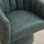 Swivel Accent Chair, Faux Leather 360° Swivel Barrel Chair Upholstered Modern Living Room Chair, Overstuffed Reading Armchair for Bedroom,Vanity,Office-Navy
