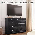 LINSY HOME Farmhouse Dresser for Bedroom, 9 Drawer Bedroom Dresser with Antique Handles, Wood Chest of Drawers for Nursery, Living Room, Entryway and Hallway, Black