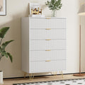 White Dresser for Bedroom, Fluted Modern Dresser with Gold Pulls and 5 Drawers, 15.7" D x 31.5" W x 47.2" H