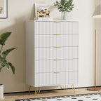 White Dresser for Bedroom, Fluted Modern Dresser with Gold Pulls and 5 Drawers, 15.7" D x 31.5" W x 47.2" H