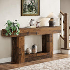 Tribesigns 63" Console Table, Farmhouse 2-Tier Entryway Table with U-Shaped Base, Narrow Long Wood Sofa Table Behind Couch Table for Living Room, Hallway, Foyer, Mix Brown