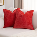 FUTEI Christmas Red Chenille Throw Pillow Covers 26x26 Inch Set of 2,Soft Cozy Bound Edge Design Euro Pillow Sham,Home Decor for Couch Bed Living Room
