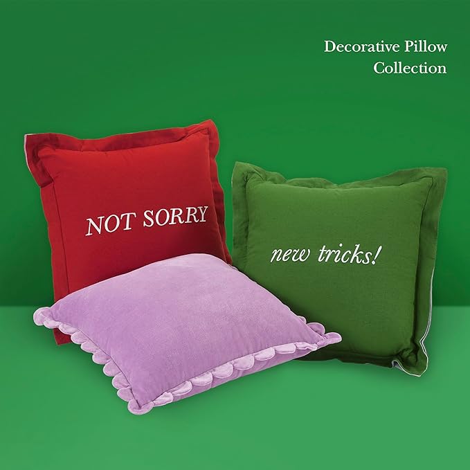 kate spade new york, Sorry Reversible Decorative Pillow for Bed or Sofa, Cotton and Linen Cover Throw Pillow, 18 x 18, Red