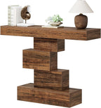 Tribesigns 42.5" Farmhouse Console Table, Narrow Wood Sofa Table Behind Couch with Geometric Base, Industrial Entryway Accent Table for Living Room, Hallway, Entrance (Rustic Brown)