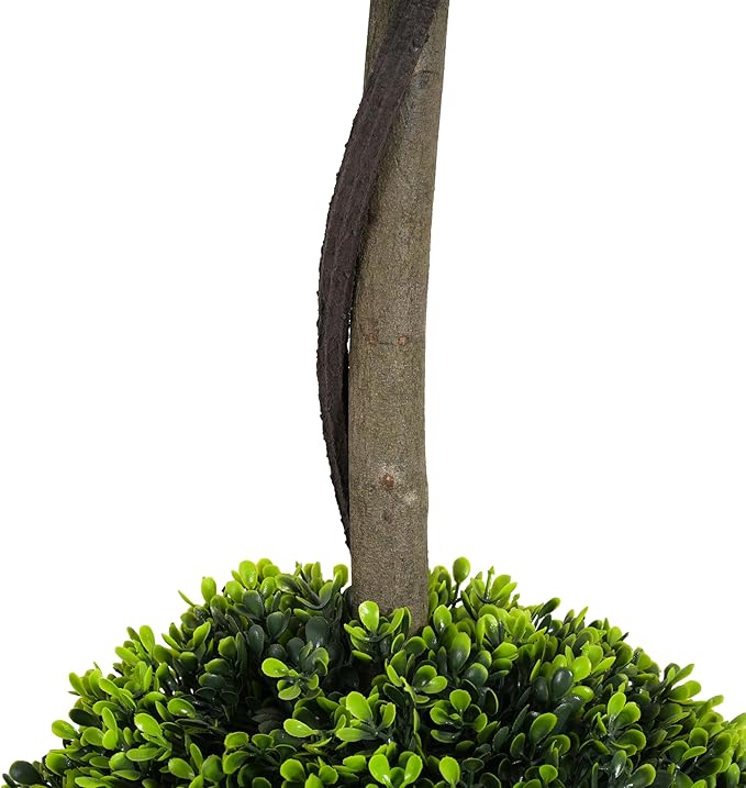 Christopher Knight Home Alene Set of 2 34''H Pre-Potted Artificial Tree Indoor, Artificial Topiary Boxwood Tree Double Ball with Pot, Faux Tree with Natural Wood Trunk with Black Plastic Pot, Green