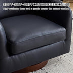 AEDI Genuine Leather Swivel Accent Chair with Solid Wood Base, Upholstered Barrel Armchair for Living Room, Modern Small Club Chair,Dark Blue