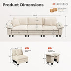 123" Cloud Modular Sectional Sofa, 3-Seater w/Deep Seat & Removable Arms, Plush Corduroy for Living Room - Beige