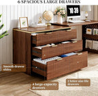 L Shaped Standing Desk,47" Home Office Desks, Executive, Farmhouse Computer Desk with 6 Drawers File Drawer, Rustic Computer Writing, Walnut