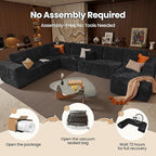 Cloud Sectional Couch with Chaise, Boneless U-Shaped Cloud Couch with Deep Seat, Soft Plush Modern Minimalist Sofa, Assembly Free Modular Floor Sofa for Office Living Room Apartment, Black