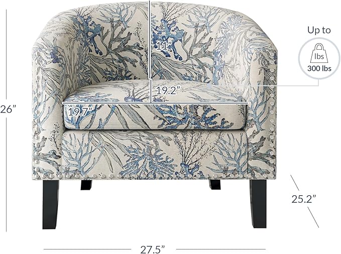 BELLEZE Accent Barrel Chair, Set of 2 Modern Faux Leather Tub Club Chair Upholstered Armchair with Gold Nail Head Trim and Black Legs for Living Room Bedroom Apartment Lounge - Blue Coral