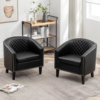 KINWELL 29" W Faux Leather Barrel Chairs Set of 2, Modern PU Upholstered Tufted Club Chairs with Nailhead Trim, Small Armchairs Accent Chairs for Living Room Bedroom Apartment Lounge Nursery, Black