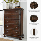 Signature Design by Ashley Porter Traditional 5 Drawer Chest of Drawers, Dark Brown