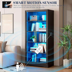 Vlsrka 65" File Cabinet, Filing Cabinets Fit Letter/A4 Size, Storage Cabinet with Doors & Lights, Tall File Bookcase with 2 Adjustable Shelves for Home Office, Living Room, Black