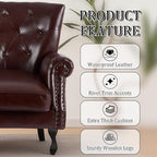 Modern Accent Chair Set of 2, Mid-Century PU Leather Armchair with Solid Wood Legs, Single Sofa Chair for Living Room, Bedroom, Leisure Room, or Reading Room(Reddish Brown)
