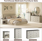 CARPETNAL Farmhouse Dresser and Nightstand Sets for Bedroom, 4 Pcs Bedroom Set, 5 Drawer & 7 Drawer Dresser and Nightstand Set of 2, Wood Chest of Drawers for Living Room, Entryway, White