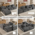VK·LIVING 113" Cloud Sectional Couch, 61.6" Deep Seat Boneless Modular Sofa with Wide Armrests, Plush Corduroy Memory Foam Couch for Living Room, No Assembly, Dark Gray