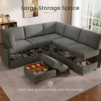 KKL Modular Sectional Sofa V-Shaped 6 Seater Couch with Storage Ottoman, Convertible L/J-Shaped Couch and Sofa Bed Plush Wide-Wale Corduroy for Living Room, Apartment, Modern Design, Gray