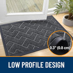 OLANLY Front Door Mat Indoor Outdoor Entrance, Waterproof All-Season, All-Weather Doormat, Sturdy Natural Rubber, Low Profile, Easy Clean Patio Porch Entryway Mat, Herringbone Brick (Grey, 29.5x17)