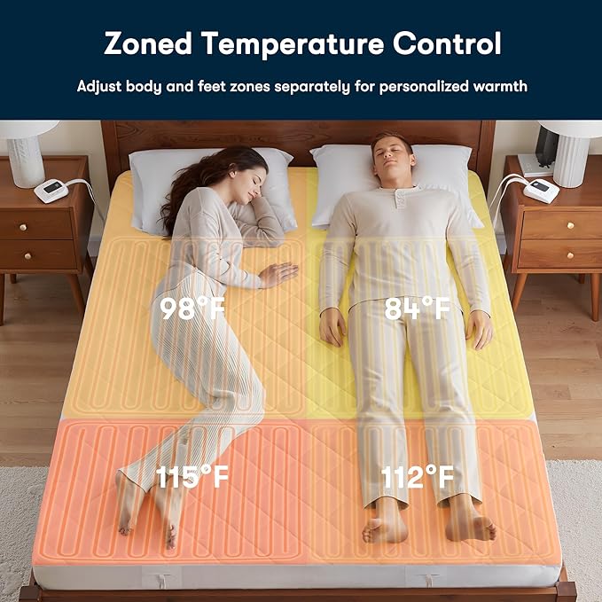 Serta Multi-Zone Heated Mattress Pad – Dual Controllers for Personalized Body & Foot Warmth, 10 Heat Settings, Auto Shut-Off, Soft Microfiber, Machine Washable, 15" Deep Pocket – California King Size