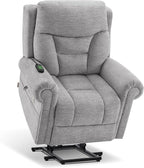 MCombo Triple Motor Power Lift Recliner Chair with Massage and Lumbar and seat Heating, Rolled Arms, Adjustable Headrest for Elderly People, Fabric 7888 (Grey, Medium)