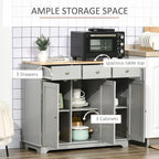 HOMCOM Sideboard with Solid Wood Countertop, Modern Kitchen Storage Cabinet, Coffee Bar Cabinet with 3 Drawers, Doors and Adjustable Shelf, Gray