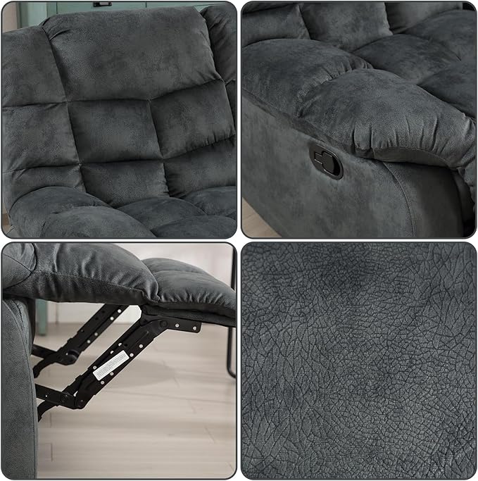 EBELLO Reclining Sofa Furniture Set, Loveseat Recliner Sofa and 3PC Bonded Manual Recliner Set for Living Room, Grey Green (Loveseat+Sofa)