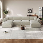 Cloud Modular Couch for Living Room,U Shape Linen Blend Sofas,Modern Deep Seat Cloud Sofas,Convertible Comfort Down Filled Sectional Couches,Removable Washable Cushion Covers,Light Biege