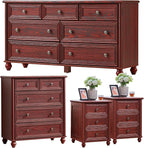 Farmhouse Dressers & Night Stand Set of 4, Wood 54" Wide 7 Drawer Dresser & 35" Tall Chest of Drawers, 18" Roman Column Nightstand Set of 2, Bedroom Furniture Dresser Sets for Home Living Room Hallway