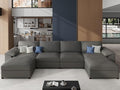EASE MOOSE Leather Sectional Couch, Oversized Modular Sectional Sofas, Wide Deep Seat Modular Couch, Scratch Resistant Faux Leather Material, U Shaped Sofa for Big Spaces,Grey