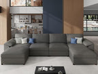 EASE MOOSE Leather Sectional Couch, Oversized Modular Sectional Sofas, Wide Deep Seat Modular Couch, Scratch Resistant Faux Leather Material, U Shaped Sofa for Big Spaces,Grey