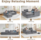 Modular Sectional Sofa, 107.5" L-Shaped Boneless Couch with Deep Seat, Modern Minimalist Upholstered Cloud Sectional Couch for Living Room Bedroom, No Assembly Required, Dark Gray Chenille