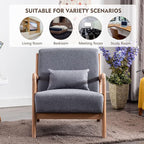 ANJHOME Mid Century Modern Accent Chair, Single Fabric Lounge Reading Armchair with Solid Wood Frame, Easy Assembly Arm Chairs for Living Room, Grey