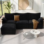 Vesgantti 108" Modular Sectional Sofa, Comfy Cloud Couch with Movable Ottoman Deep Seat Corduroy L Shaped Modular Sofa, Sectional Couches for Living Room, Bedroom and Apartment, Black