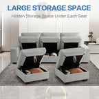 TEKAMON 100" Modular Sectional Sofa with Seats Storage, L Shaped Couch with Movable Ottoman, Chenille Fabric Couch for Living Room, Office, Deep Seat, USB Charging,Removable Cover (Light Grey)