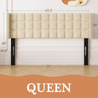 VECELO Headboard Queen Size, Linen Upholstered Headboards Only with Nailhead Trim Wingback, Square Stitched Design, Adjustable Height from 40" to 49.8", Oatmeal