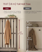 VASAGLE Hall Tree with Bench and Shoe Storage, Coat Rack with Shoe Bench, 7 Double Hooks for Jackets, Hats, Entryway, Bedroom, Living Room, 13.8 x 31.9 x 70.9 Inches, Heather Greige UHSR414G01