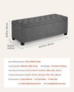 VEVOR Storage Ottoman Bench, End of Bed Bench with 2 Side Bags, Fabric Upholstered with Metal Frame, Toy Box Storage, Bed Benches for Foot of Bed, Bench for Entryway, Living Room, Playroom, Gray