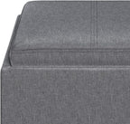 SIMPLIHOME Rockwood 18 inch Wide Contemporary Square Cube Storage Ottoman with Tray in Slate Grey Linen Look Fabric, Assembled, For the Living Room, Entryway and Family Room